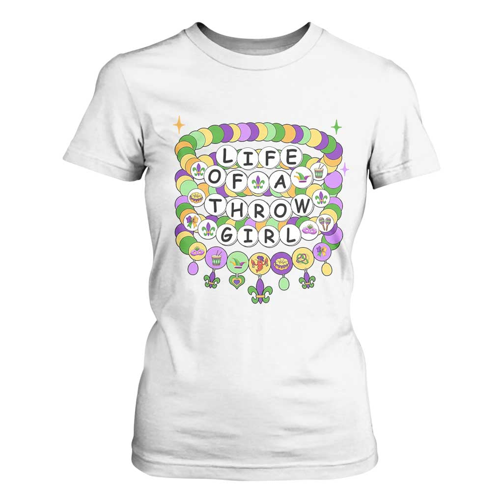 Funny Mardi Gras Throw Girl Life T Shirt For Women Friendship Bracelet Beads TS11 White Print Your Wear