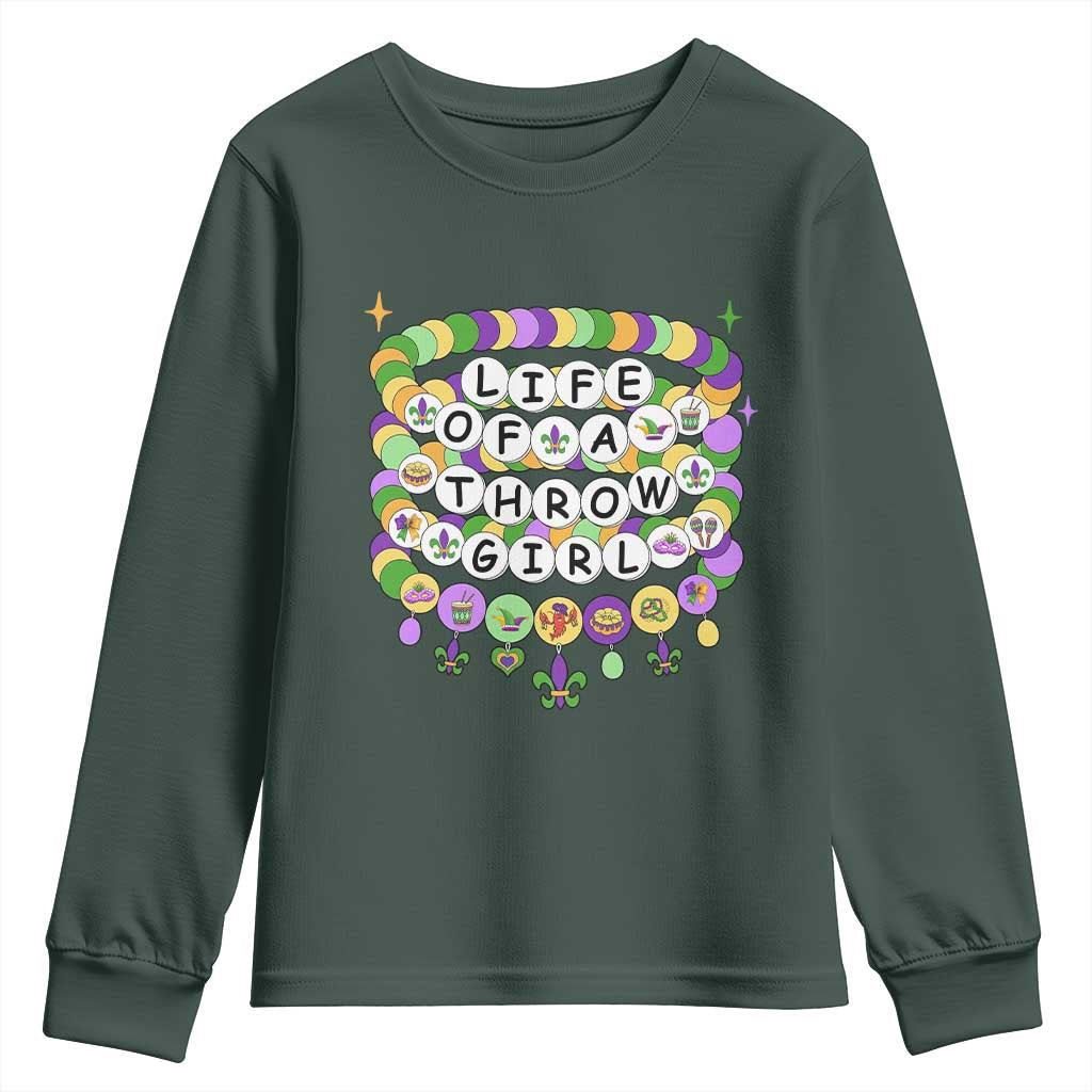 Funny Mardi Gras Throw Girl Life Youth Sweatshirt Friendship Bracelet Beads TS11 Dark Forest Green Print Your Wear
