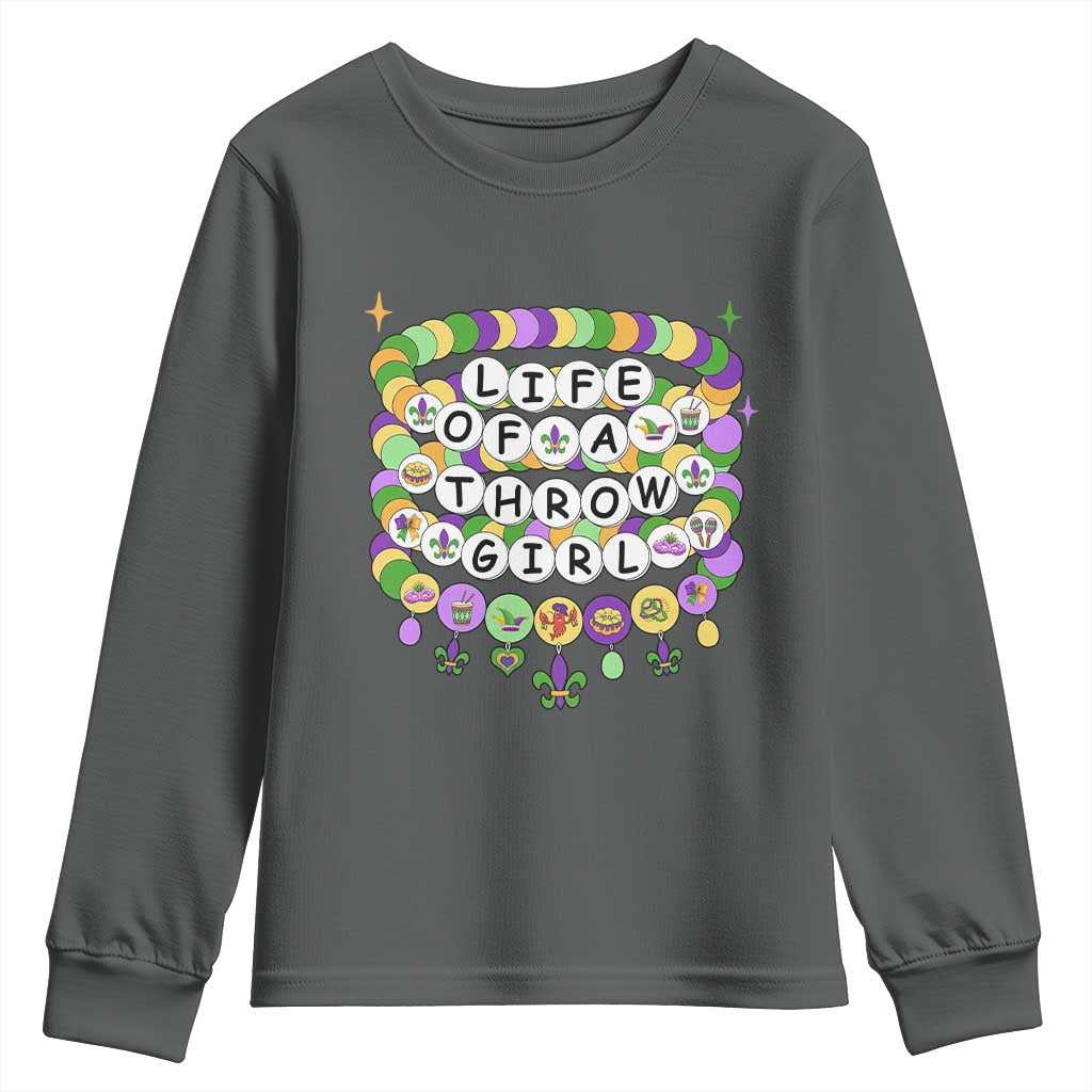 Funny Mardi Gras Throw Girl Life Youth Sweatshirt Friendship Bracelet Beads TS11 Dark Heather Print Your Wear