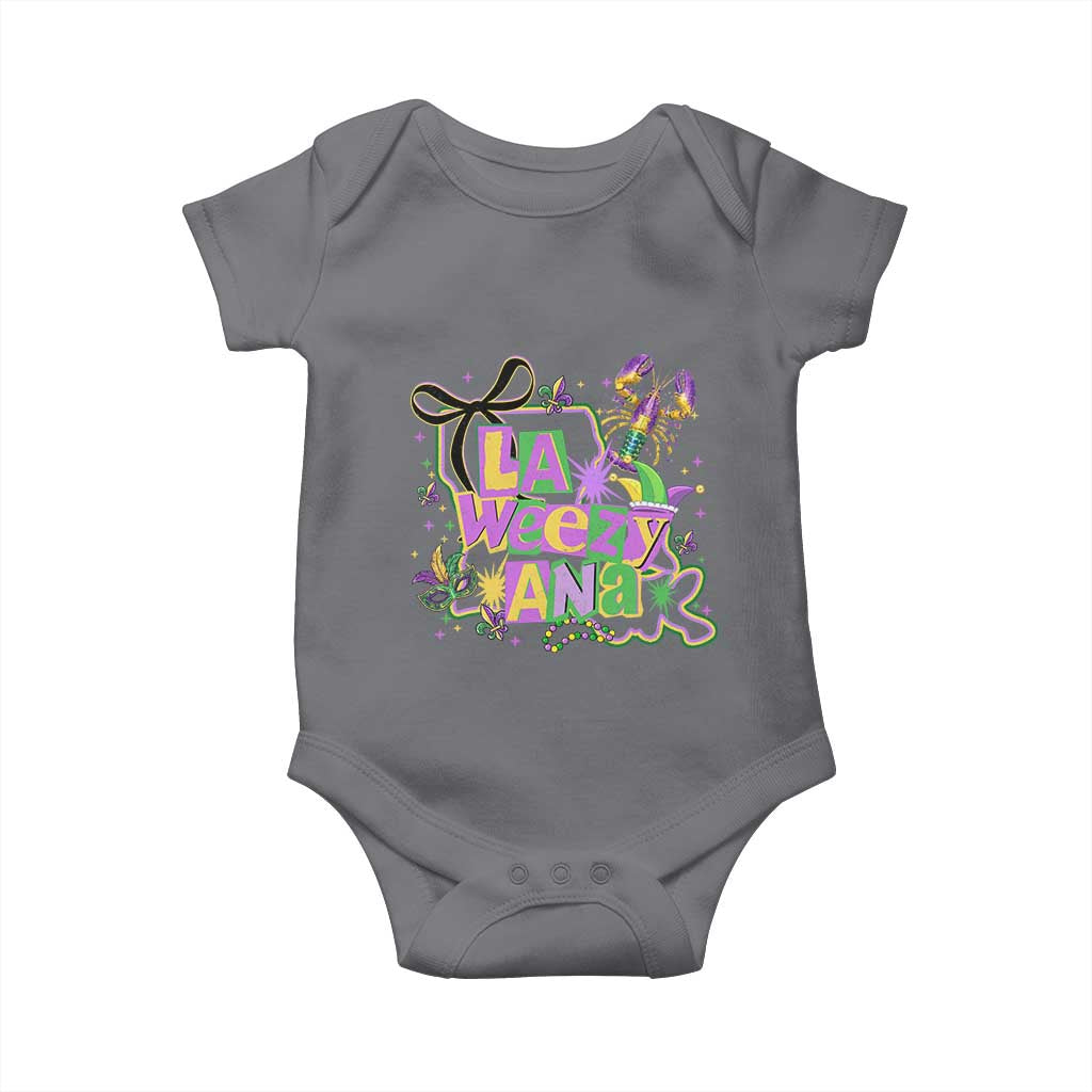 Funny Mardi Gras La Weezy Ana Baby Onesie New Orleans Festival Louisiana Map TS11 Charcoal Print Your Wear
