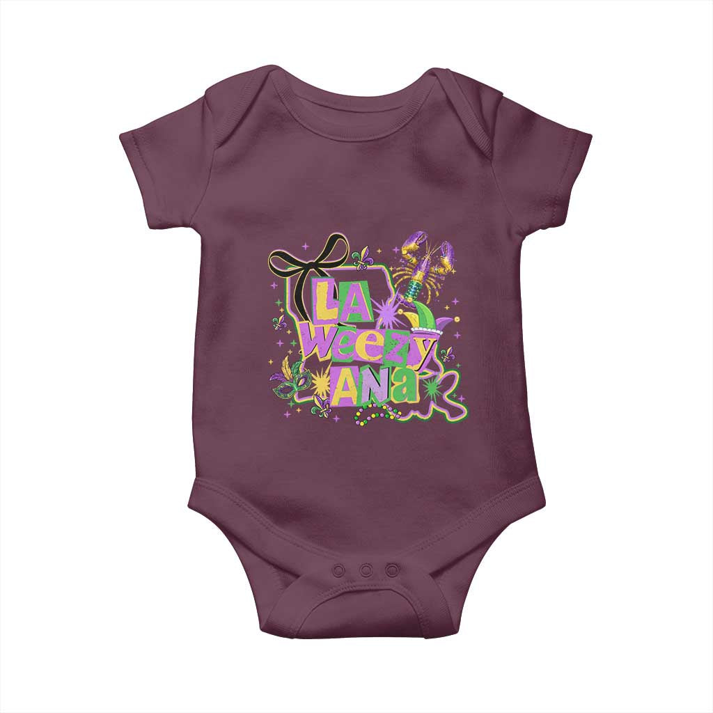 Funny Mardi Gras La Weezy Ana Baby Onesie New Orleans Festival Louisiana Map TS11 Maroon Print Your Wear