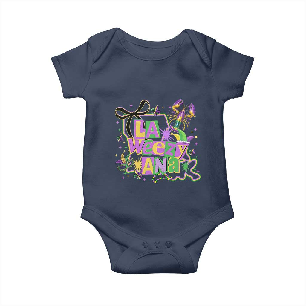 Funny Mardi Gras La Weezy Ana Baby Onesie New Orleans Festival Louisiana Map TS11 Navy Print Your Wear