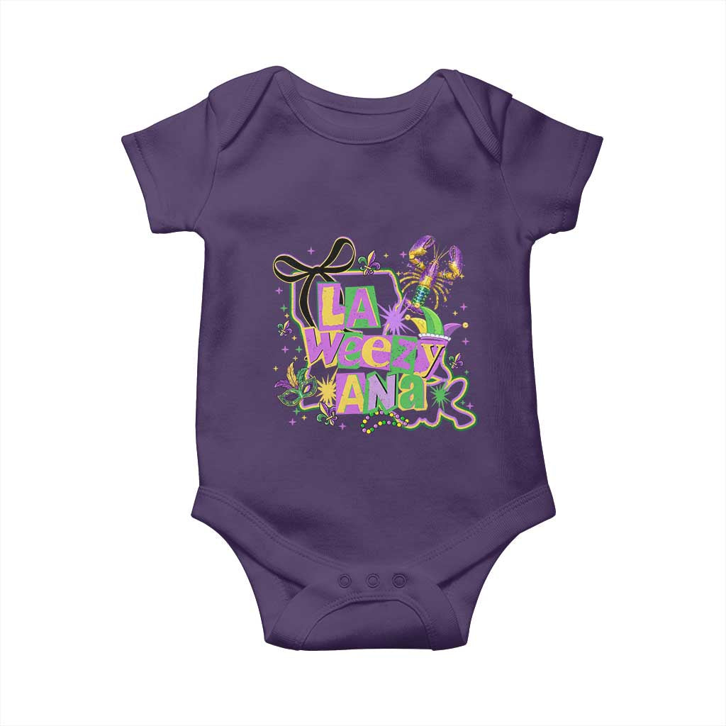 Funny Mardi Gras La Weezy Ana Baby Onesie New Orleans Festival Louisiana Map TS11 Purple Print Your Wear