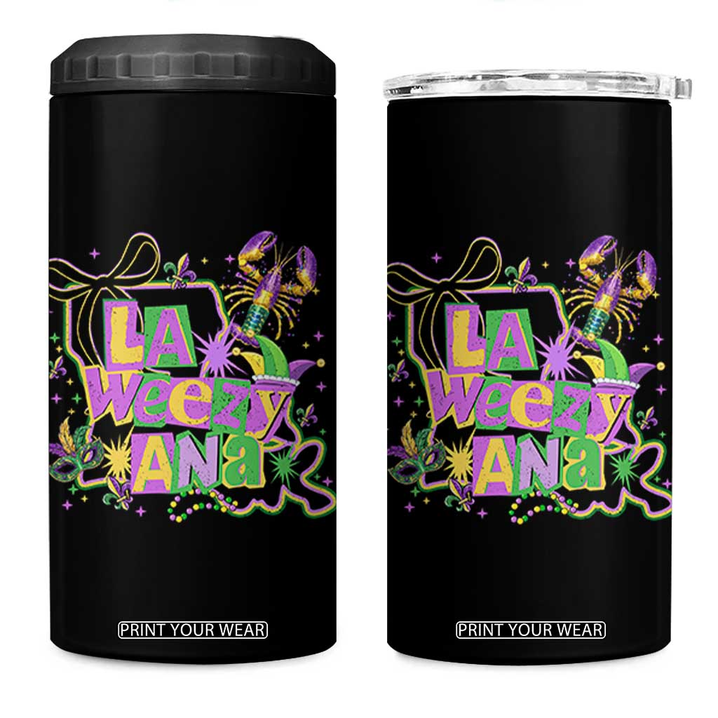 Funny Mardi Gras La Weezy Ana 4 in 1 Can Cooler Tumbler New Orleans Festival Louisiana Map TS11 One Size: 16 oz Black Print Your Wear