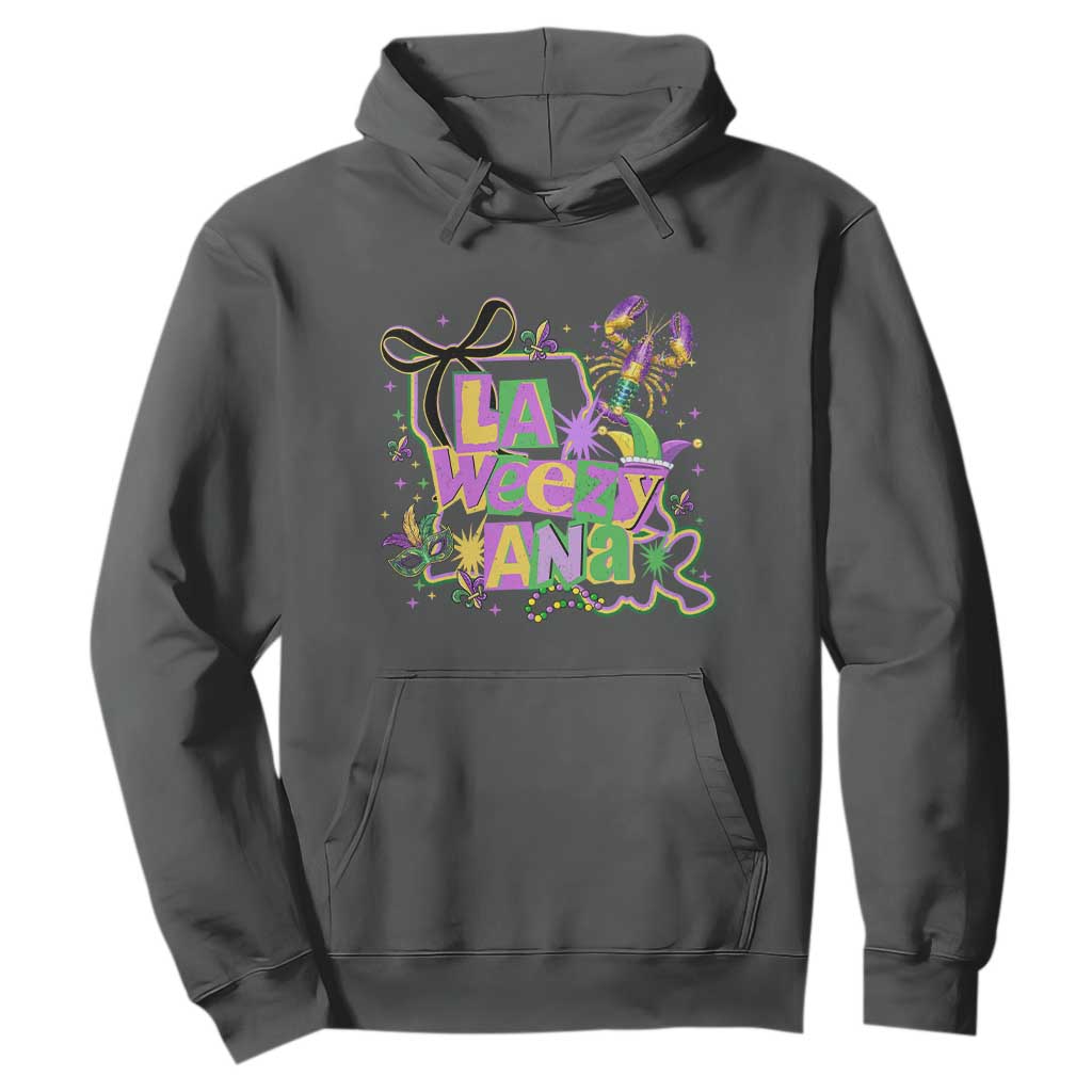 Funny Mardi Gras La Weezy Ana Hoodie New Orleans Festival Louisiana Map TS11 Dark Heather Print Your Wear
