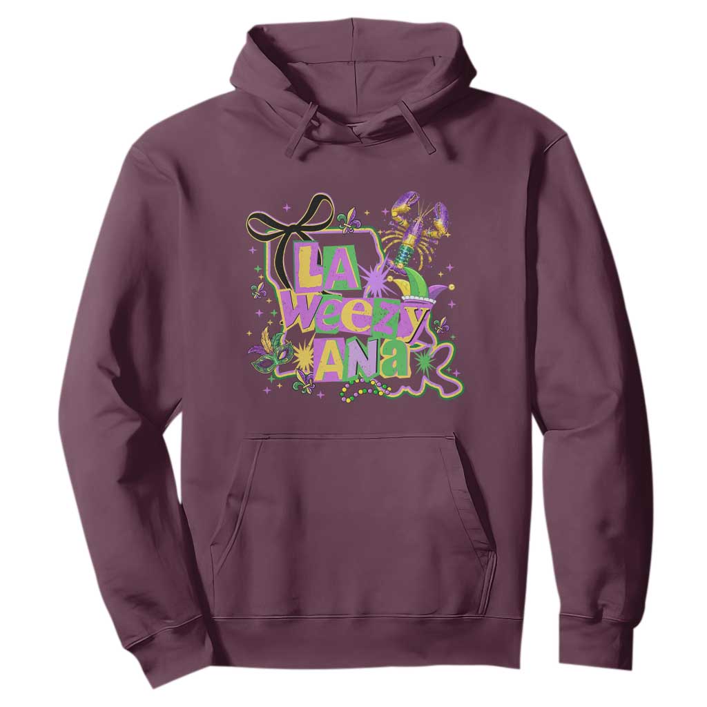 Funny Mardi Gras La Weezy Ana Hoodie New Orleans Festival Louisiana Map TS11 Maroon Print Your Wear