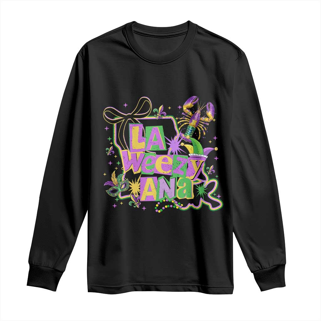 Funny Mardi Gras La Weezy Ana Long Sleeve Shirt New Orleans Festival Louisiana Map TS11 Black Print Your Wear