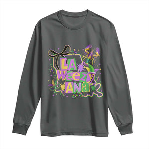 Funny Mardi Gras La Weezy Ana Long Sleeve Shirt New Orleans Festival Louisiana Map TS11 Dark Heather Print Your Wear