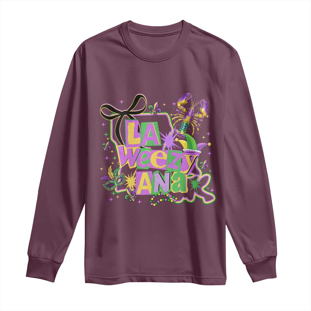 Funny Mardi Gras La Weezy Ana Long Sleeve Shirt New Orleans Festival Louisiana Map TS11 Maroon Print Your Wear