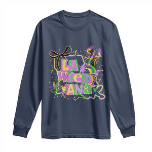 Funny Mardi Gras La Weezy Ana Long Sleeve Shirt New Orleans Festival Louisiana Map TS11 Navy Print Your Wear