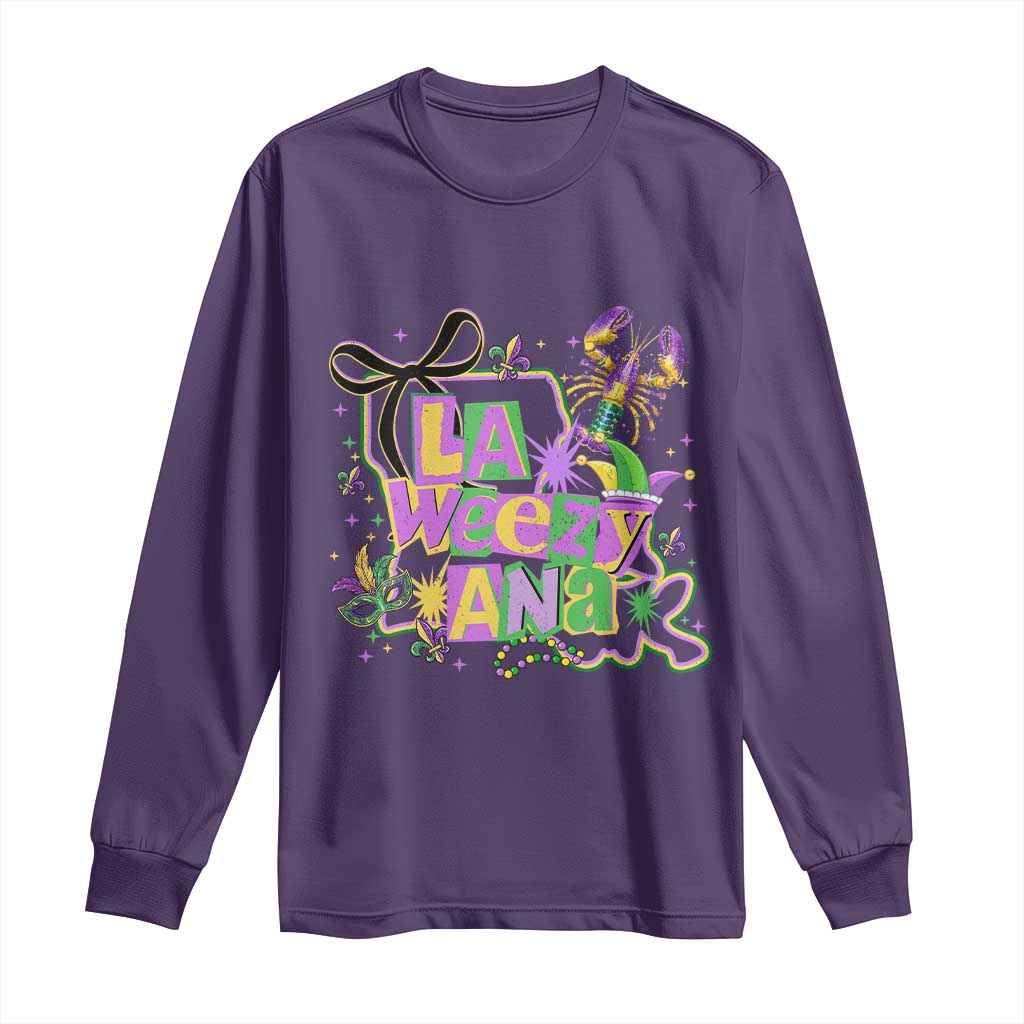 Funny Mardi Gras La Weezy Ana Long Sleeve Shirt New Orleans Festival Louisiana Map TS11 Purple Print Your Wear