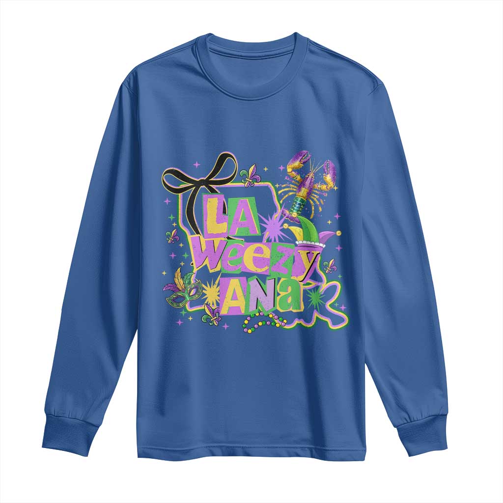 Funny Mardi Gras La Weezy Ana Long Sleeve Shirt New Orleans Festival Louisiana Map TS11 Royal Blue Print Your Wear