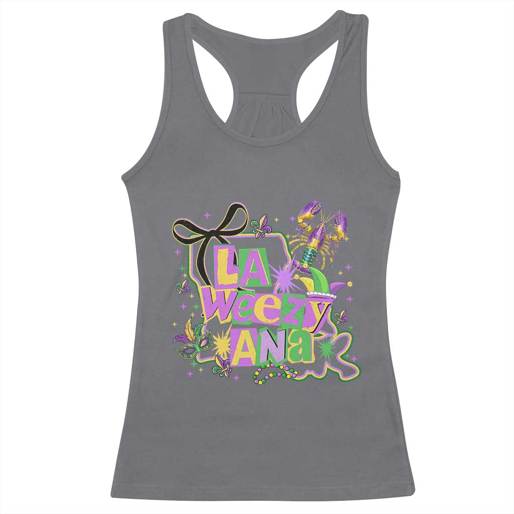 Funny Mardi Gras La Weezy Ana Racerback Tank Top New Orleans Festival Louisiana Map TS11 Charcoal Print Your Wear