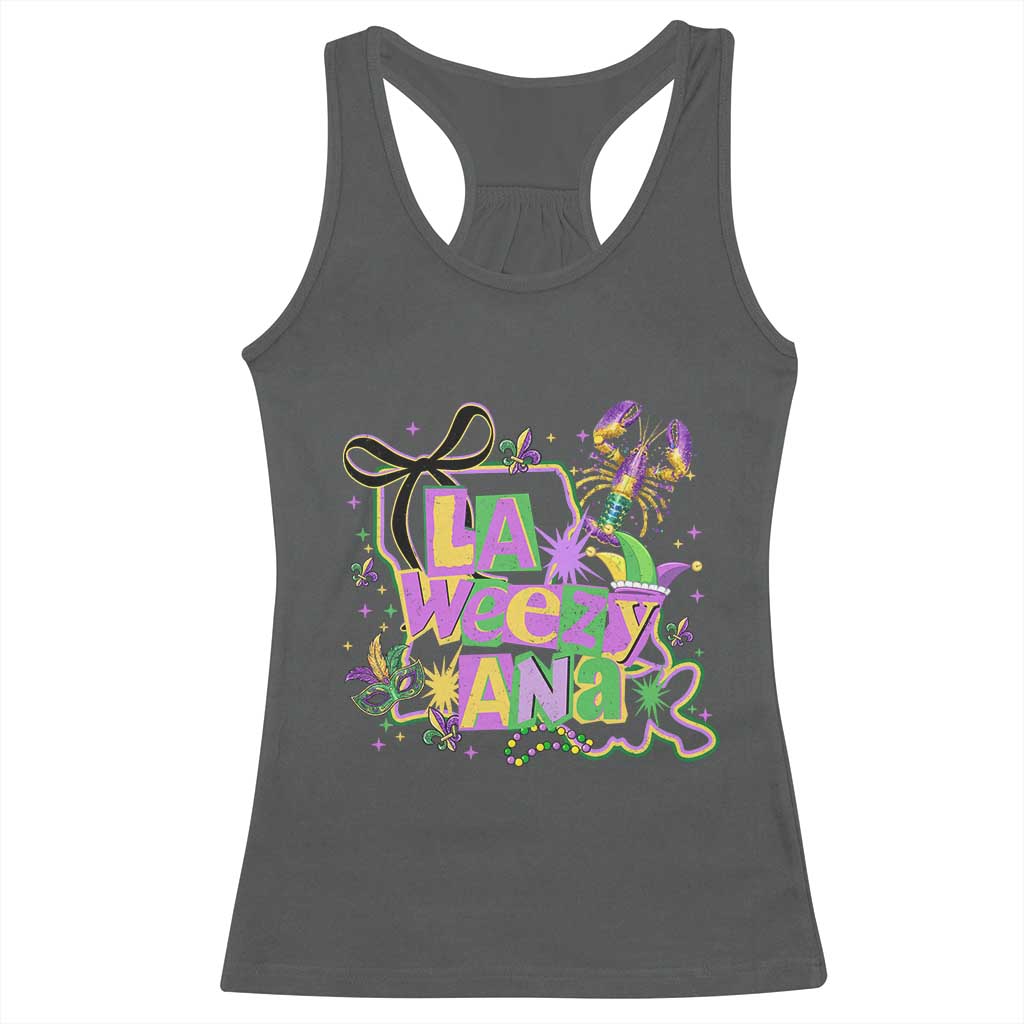 Funny Mardi Gras La Weezy Ana Racerback Tank Top New Orleans Festival Louisiana Map TS11 Dark Heather Print Your Wear