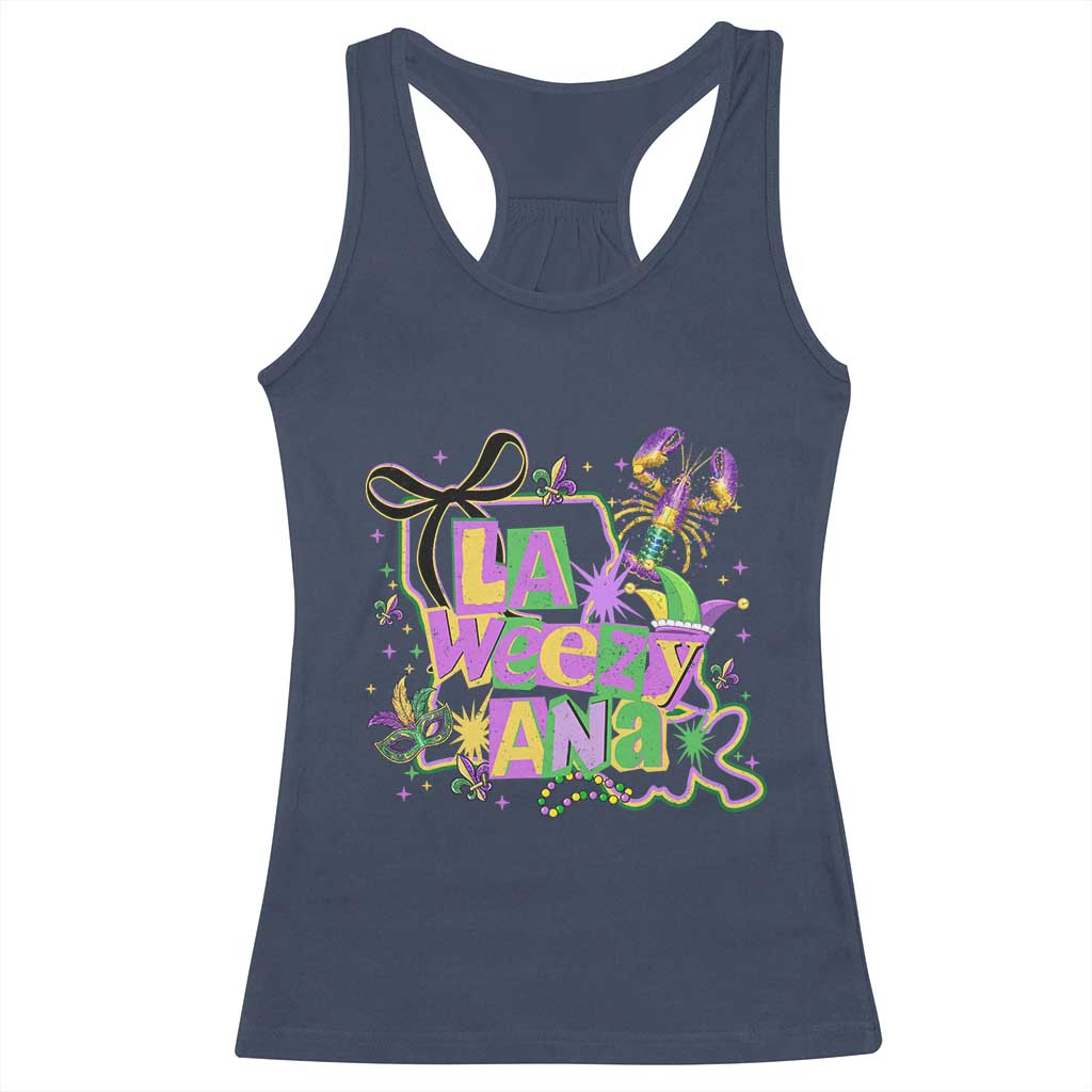 Funny Mardi Gras La Weezy Ana Racerback Tank Top New Orleans Festival Louisiana Map TS11 Navy Print Your Wear