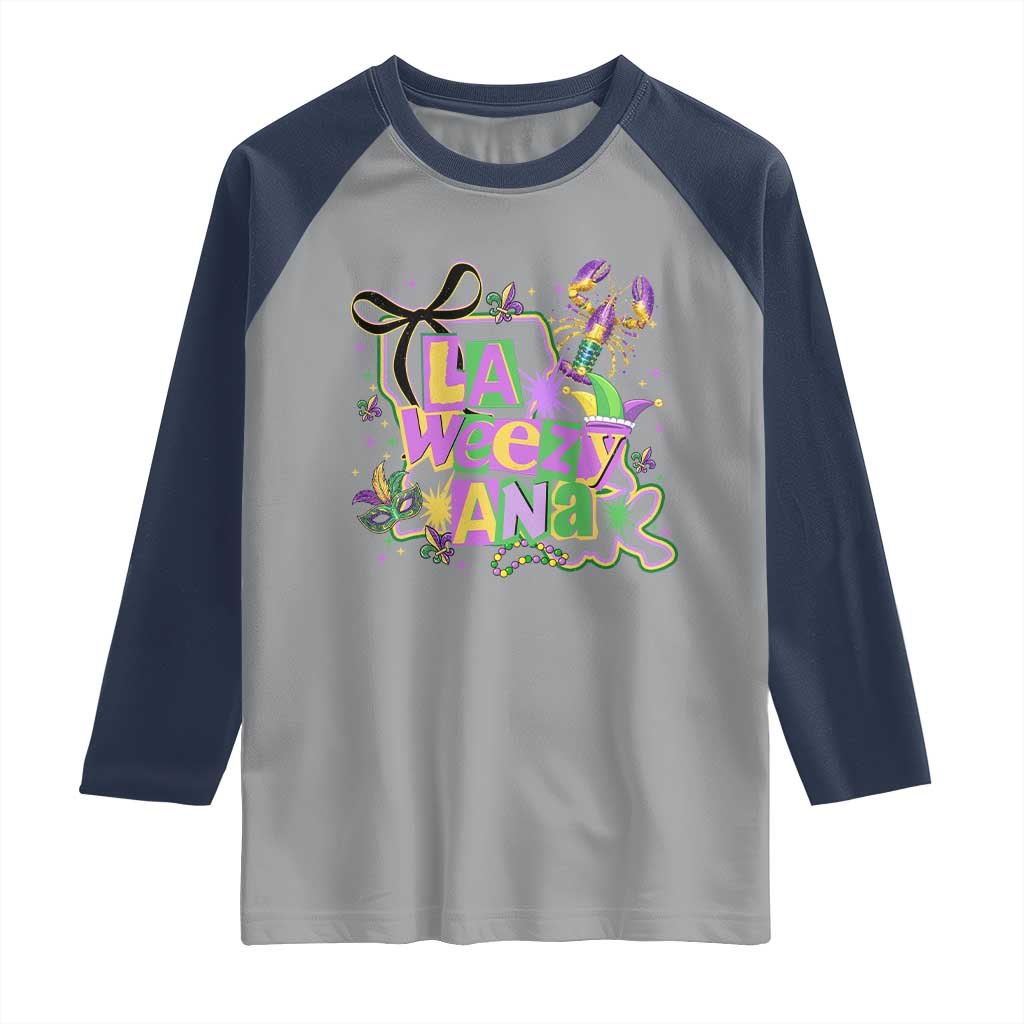Funny Mardi Gras La Weezy Ana Raglan Shirt New Orleans Festival Louisiana Map TS11 Sport Gray Navy Print Your Wear