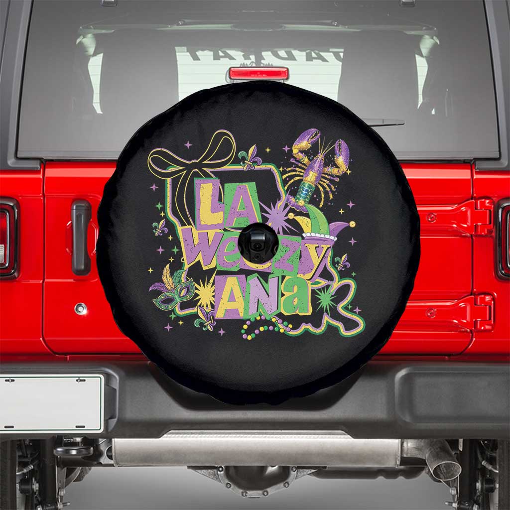 Funny Mardi Gras La Weezy Ana Spare Tire Cover New Orleans Festival Louisiana Map TS11 Black Print Your Wear