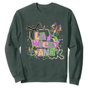 Funny Mardi Gras La Weezy Ana Sweatshirt New Orleans Festival Louisiana Map TS11 Dark Forest Green Print Your Wear