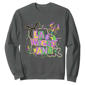Funny Mardi Gras La Weezy Ana Sweatshirt New Orleans Festival Louisiana Map TS11 Dark Heather Print Your Wear