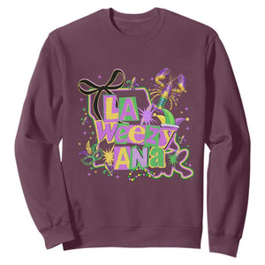 Funny Mardi Gras La Weezy Ana Sweatshirt New Orleans Festival Louisiana Map TS11 Maroon Print Your Wear