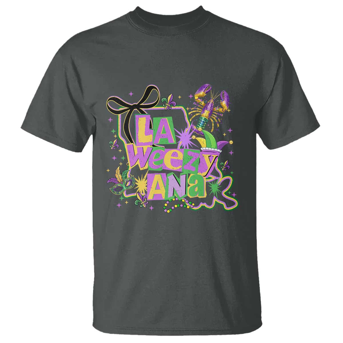 Funny Mardi Gras La Weezy Ana T Shirt New Orleans Festival Louisiana Map TS11 Dark Heather Print Your Wear