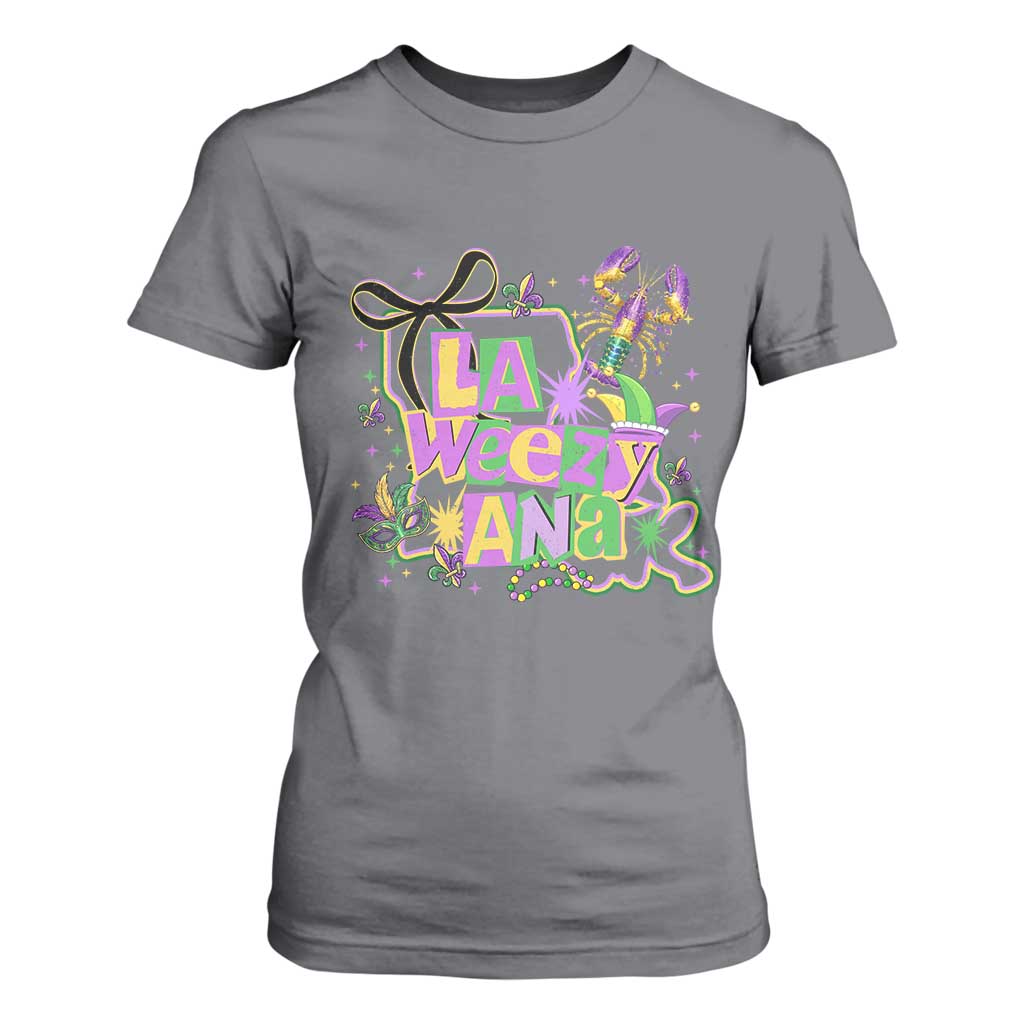 Funny Mardi Gras La Weezy Ana T Shirt For Women New Orleans Festival Louisiana Map TS11 Charcoal Print Your Wear