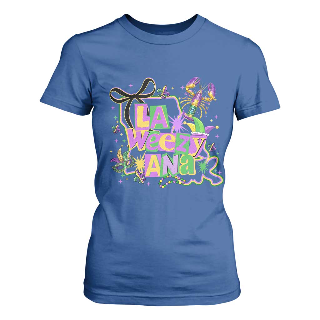 Funny Mardi Gras La Weezy Ana T Shirt For Women New Orleans Festival Louisiana Map TS11 Royal Blue Print Your Wear