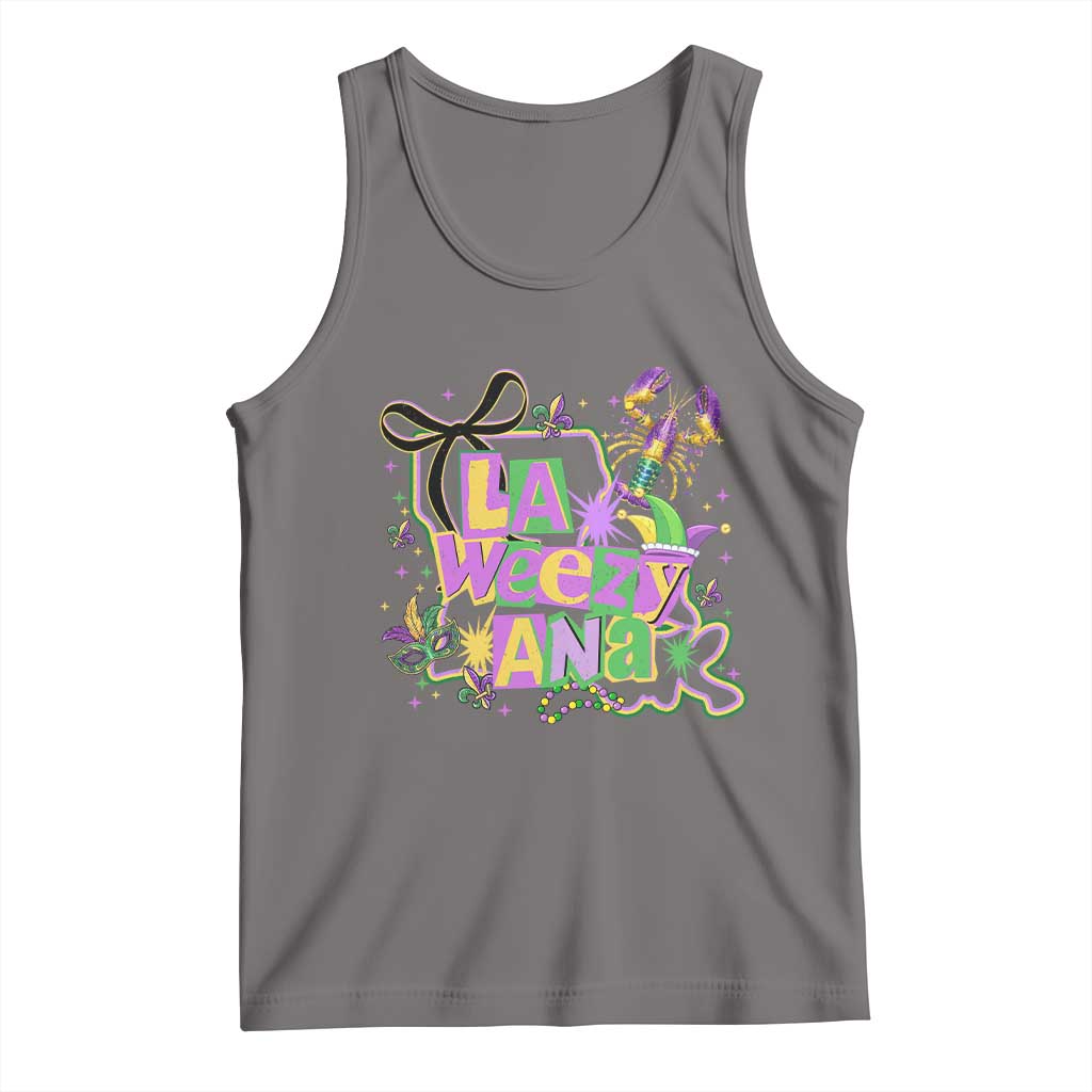 Funny Mardi Gras La Weezy Ana Tank Top New Orleans Festival Louisiana Map TS11 Deep Heather Print Your Wear