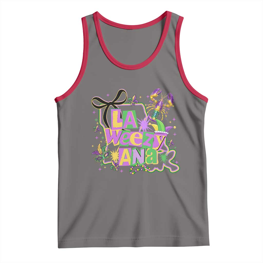 Funny Mardi Gras La Weezy Ana Tank Top New Orleans Festival Louisiana Map TS11 Deep Heather Red Print Your Wear
