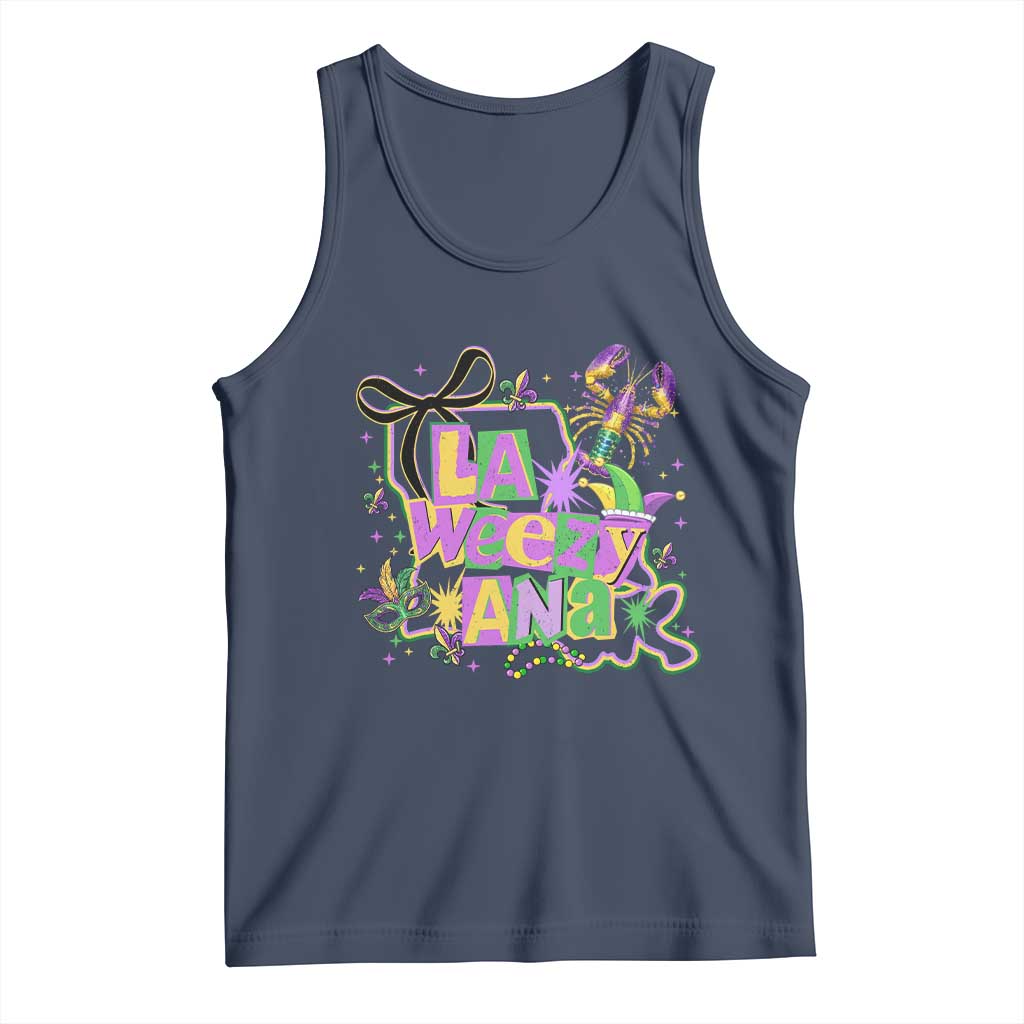 Funny Mardi Gras La Weezy Ana Tank Top New Orleans Festival Louisiana Map TS11 Navy Print Your Wear