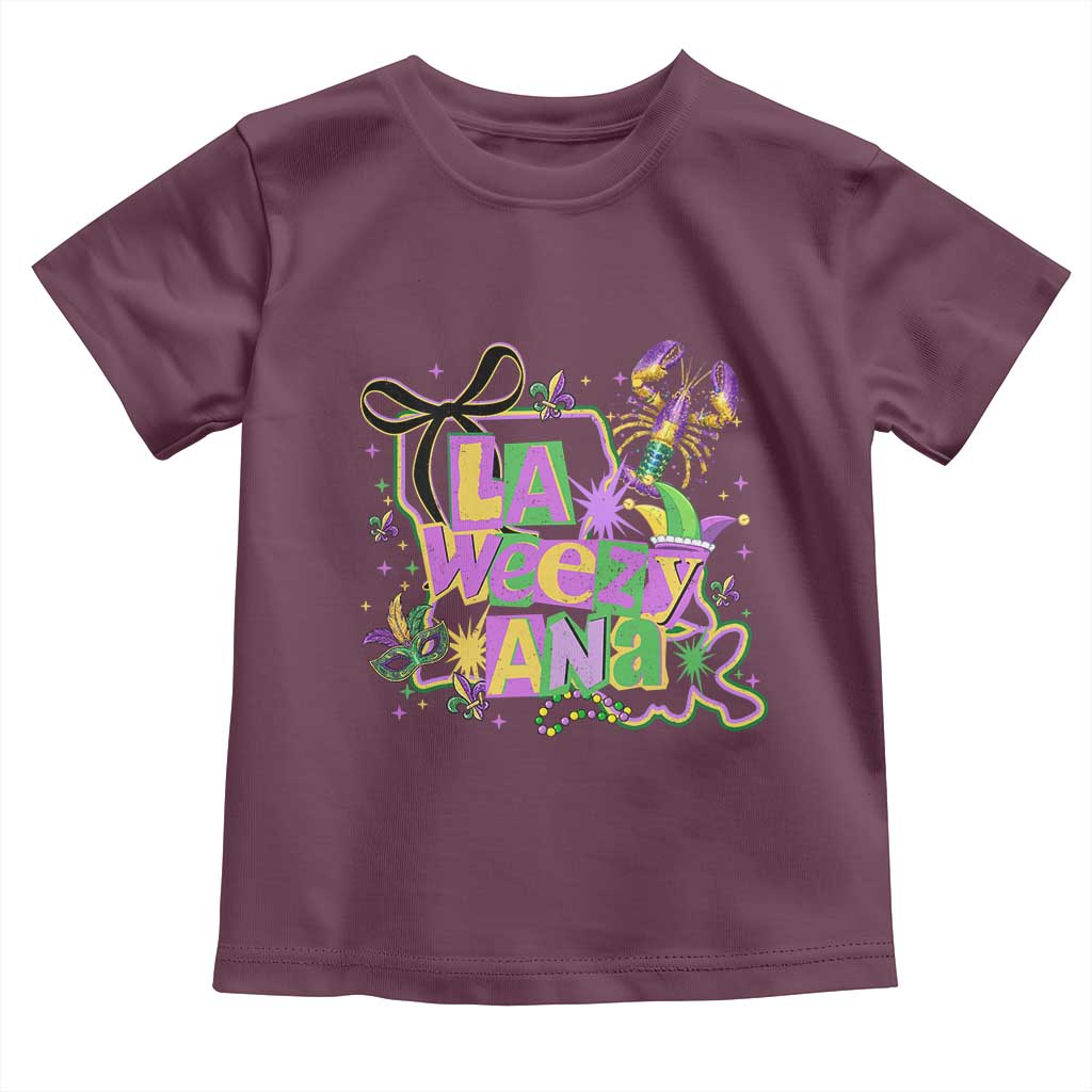 Funny Mardi Gras La Weezy Ana Toddler T Shirt New Orleans Festival Louisiana Map TS11 Maroon Print Your Wear