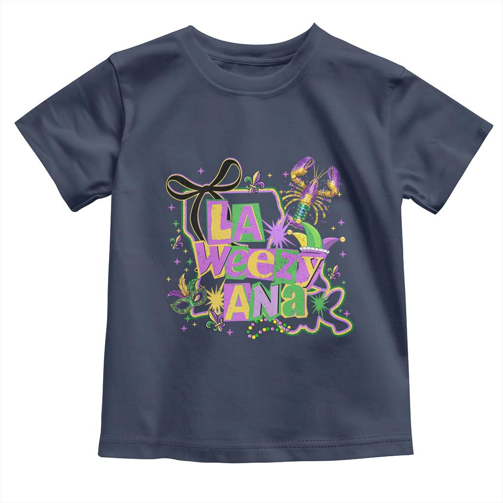Funny Mardi Gras La Weezy Ana Toddler T Shirt New Orleans Festival Louisiana Map TS11 Navy Print Your Wear