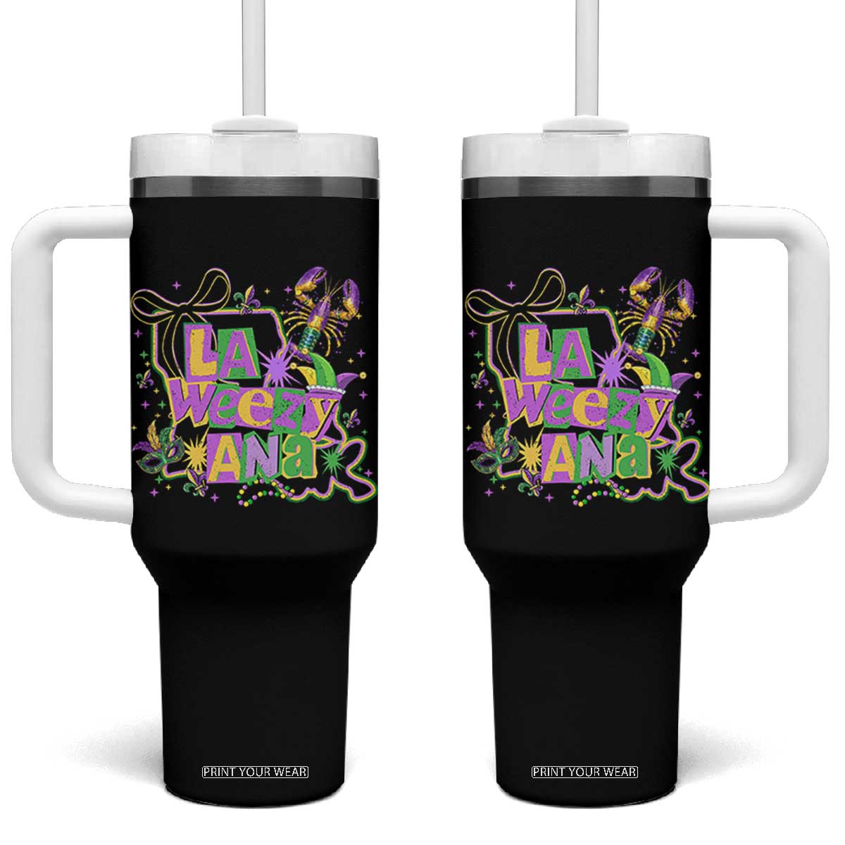 Funny Mardi Gras La Weezy Ana Tumbler With Handle New Orleans Festival Louisiana Map TS11 One Size: 40 oz Black Print Your Wear