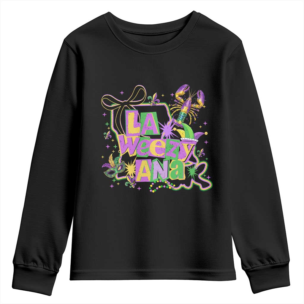 Funny Mardi Gras La Weezy Ana Youth Sweatshirt New Orleans Festival Louisiana Map TS11 Black Print Your Wear