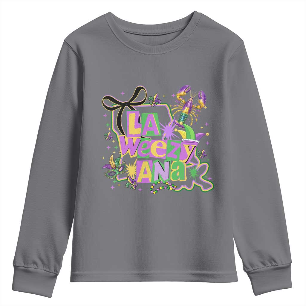 Funny Mardi Gras La Weezy Ana Youth Sweatshirt New Orleans Festival Louisiana Map TS11 Charcoal Print Your Wear