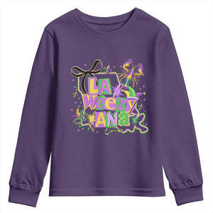 Funny Mardi Gras La Weezy Ana Youth Sweatshirt New Orleans Festival Louisiana Map TS11 Purple Print Your Wear