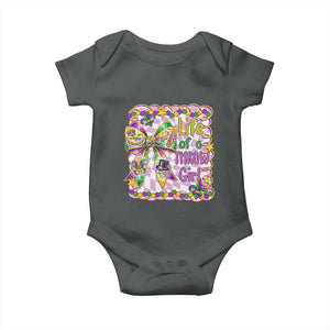 Funny Mardi Gras Throw Girl Life Baby Onesie Coquette Bow Carnival TS11 Dark Heather Print Your Wear