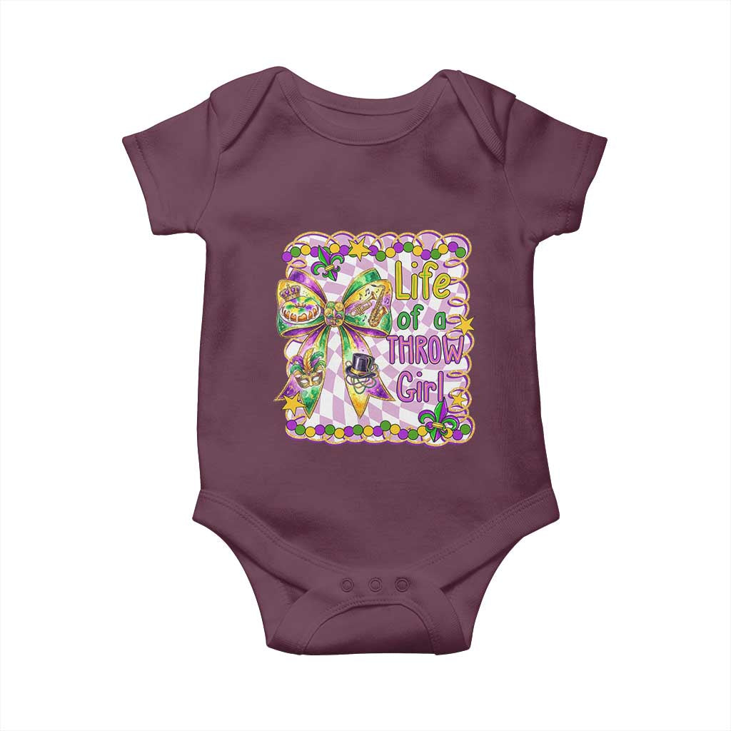Funny Mardi Gras Throw Girl Life Baby Onesie Coquette Bow Carnival TS11 Maroon Print Your Wear