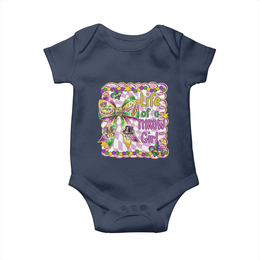Funny Mardi Gras Throw Girl Life Baby Onesie Coquette Bow Carnival TS11 Navy Print Your Wear