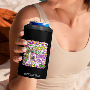 Funny Mardi Gras Throw Girl Life 4 in 1 Can Cooler Tumbler Coquette Bow Carnival TS11 Print Your Wear
