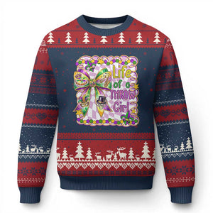 Funny Mardi Gras Throw Girl Life Ugly Christmas Sweater Coquette Bow Carnival TS11 Navy Red Print Your Wear