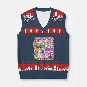 Funny Mardi Gras Throw Girl Life V-Neck Knit Sweater Vest Coquette Bow Carnival TS11 Navy Red Print Your Wear