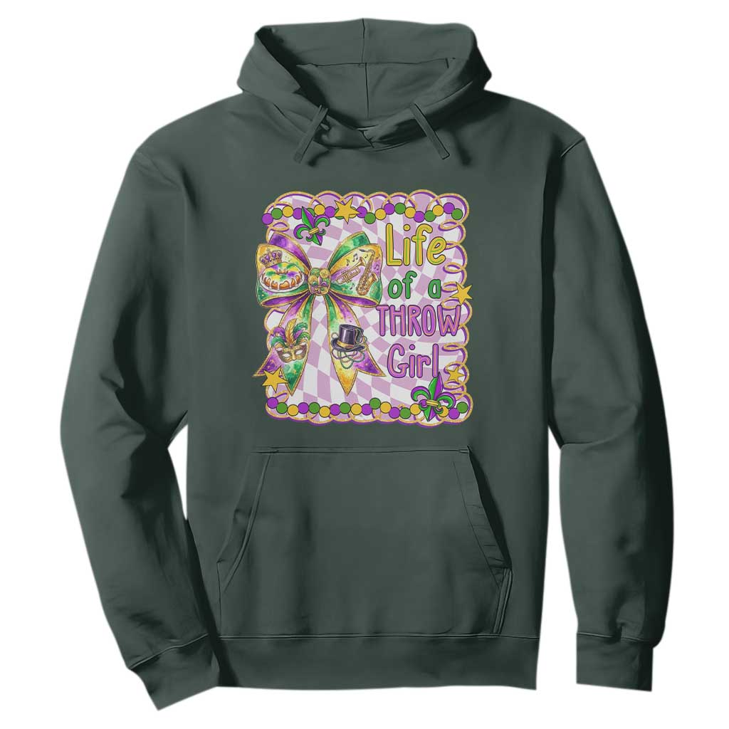 Funny Mardi Gras Throw Girl Life Hoodie Coquette Bow Carnival TS11 Dark Forest Green Print Your Wear