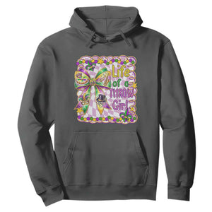 Funny Mardi Gras Throw Girl Life Hoodie Coquette Bow Carnival TS11 Dark Heather Print Your Wear