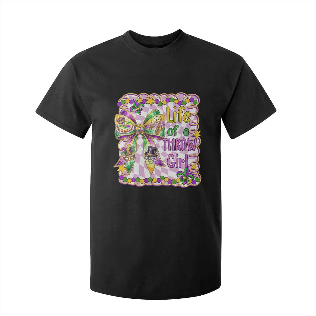 Funny Mardi Gras Throw Girl Life T Shirt For Kid Coquette Bow Carnival TS11 Black Print Your Wear