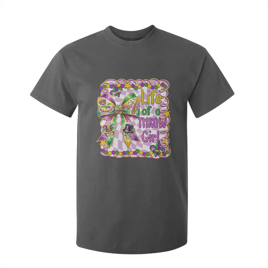 Funny Mardi Gras Throw Girl Life T Shirt For Kid Coquette Bow Carnival TS11 Dark Heather Print Your Wear