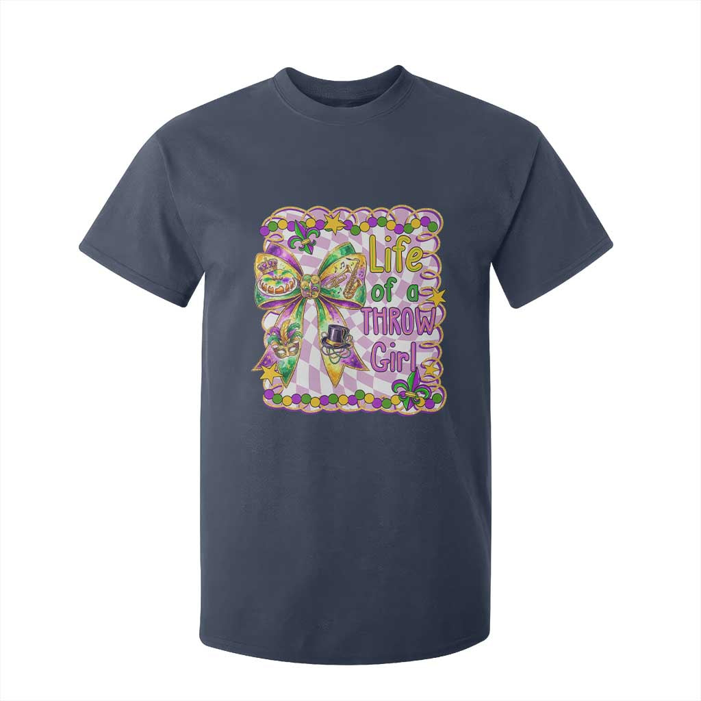Funny Mardi Gras Throw Girl Life T Shirt For Kid Coquette Bow Carnival TS11 Navy Print Your Wear