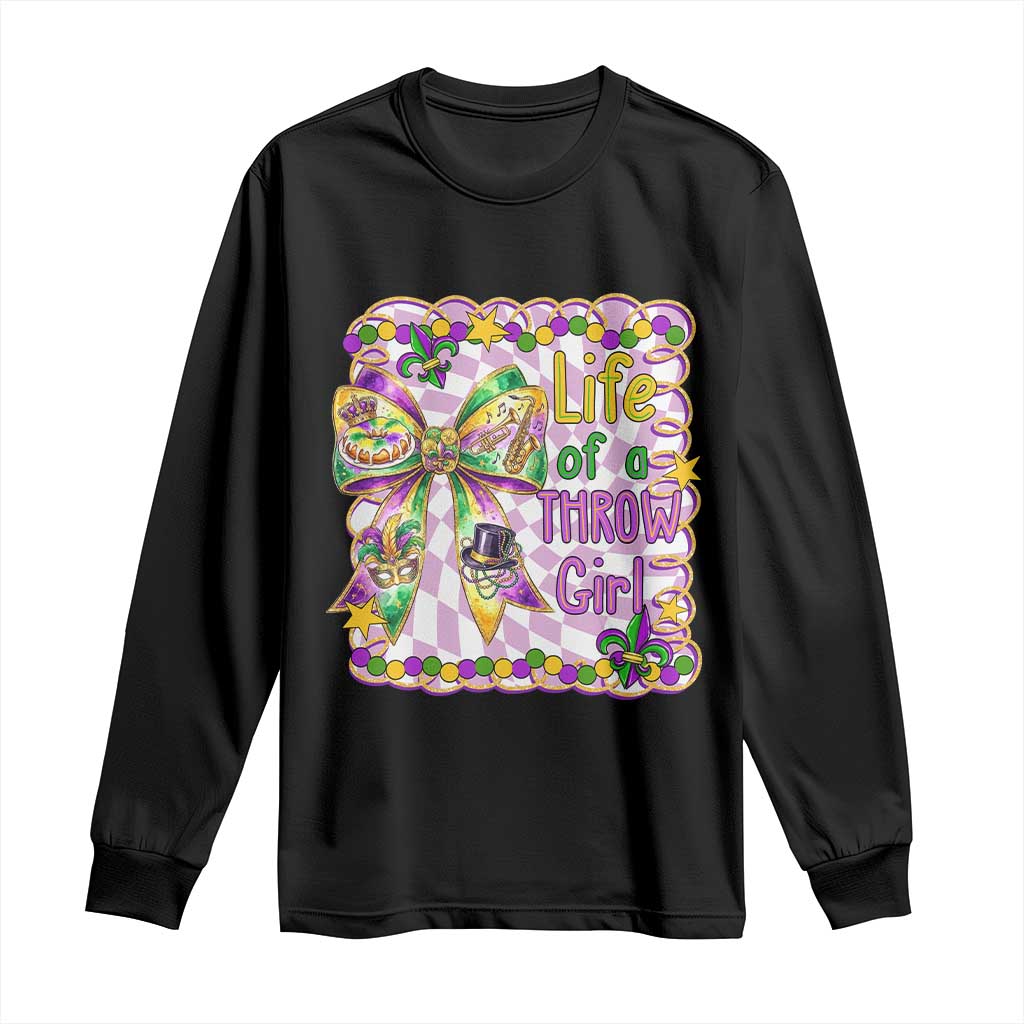 Funny Mardi Gras Throw Girl Life Long Sleeve Shirt Coquette Bow Carnival TS11 Black Print Your Wear