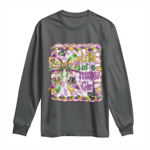 Funny Mardi Gras Throw Girl Life Long Sleeve Shirt Coquette Bow Carnival TS11 Dark Heather Print Your Wear