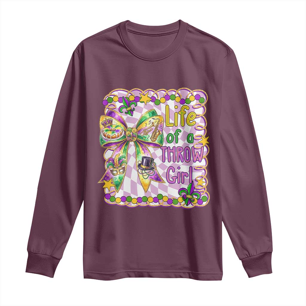 Funny Mardi Gras Throw Girl Life Long Sleeve Shirt Coquette Bow Carnival TS11 Maroon Print Your Wear
